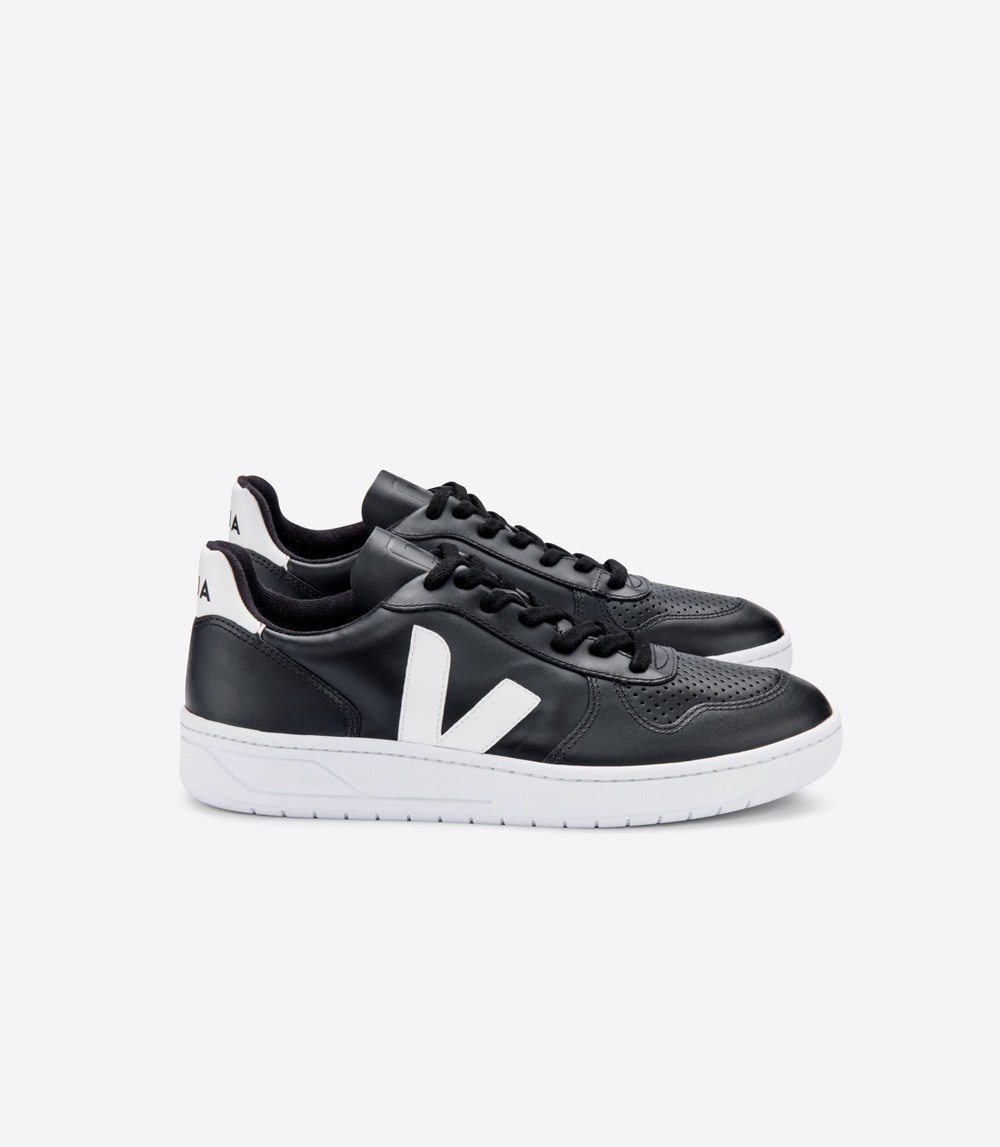 Veja Sneakers Mens - V-10 Leather - Black/White - 1045QKJZY